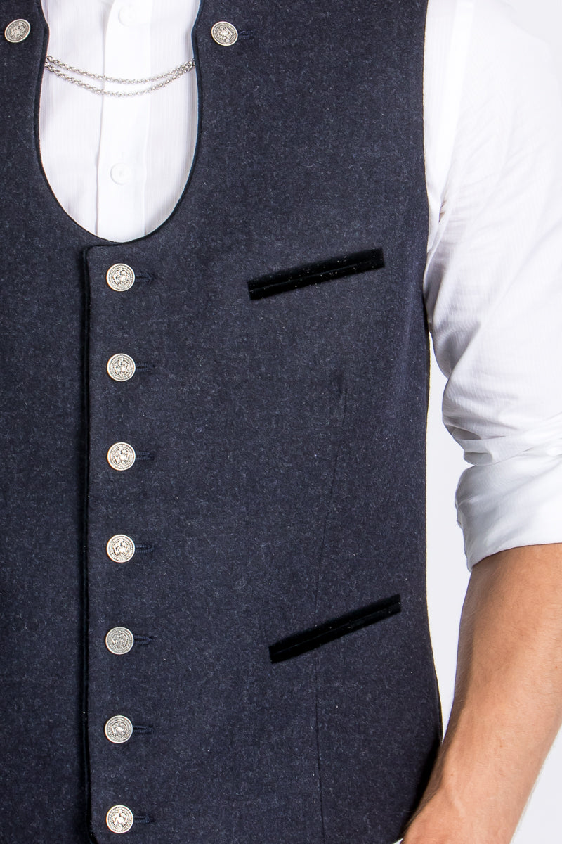 Almliebe Trachtenweste Xare blau Vorderansicht | Almliebe Miesbacher waistcoat Xare blue front view