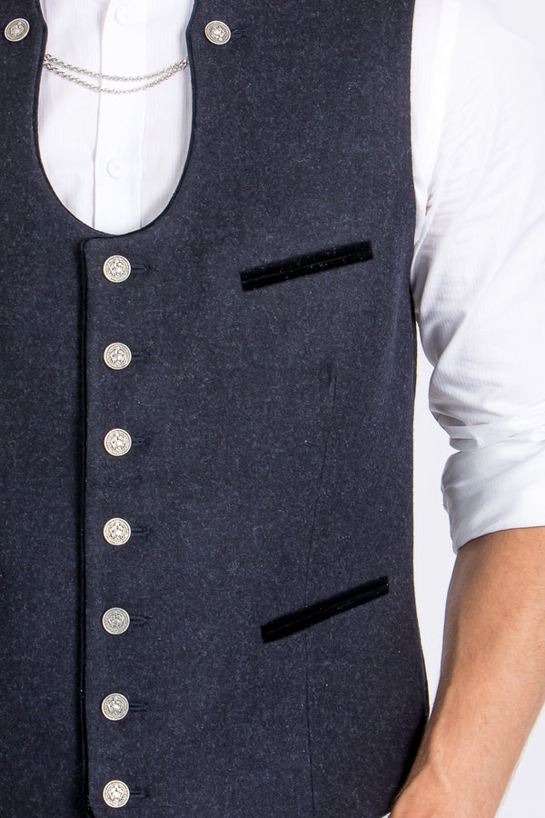 Almliebe Trachtenweste Xare blau Vorderansicht | Almliebe Miesbacher waistcoat Xare blue front view