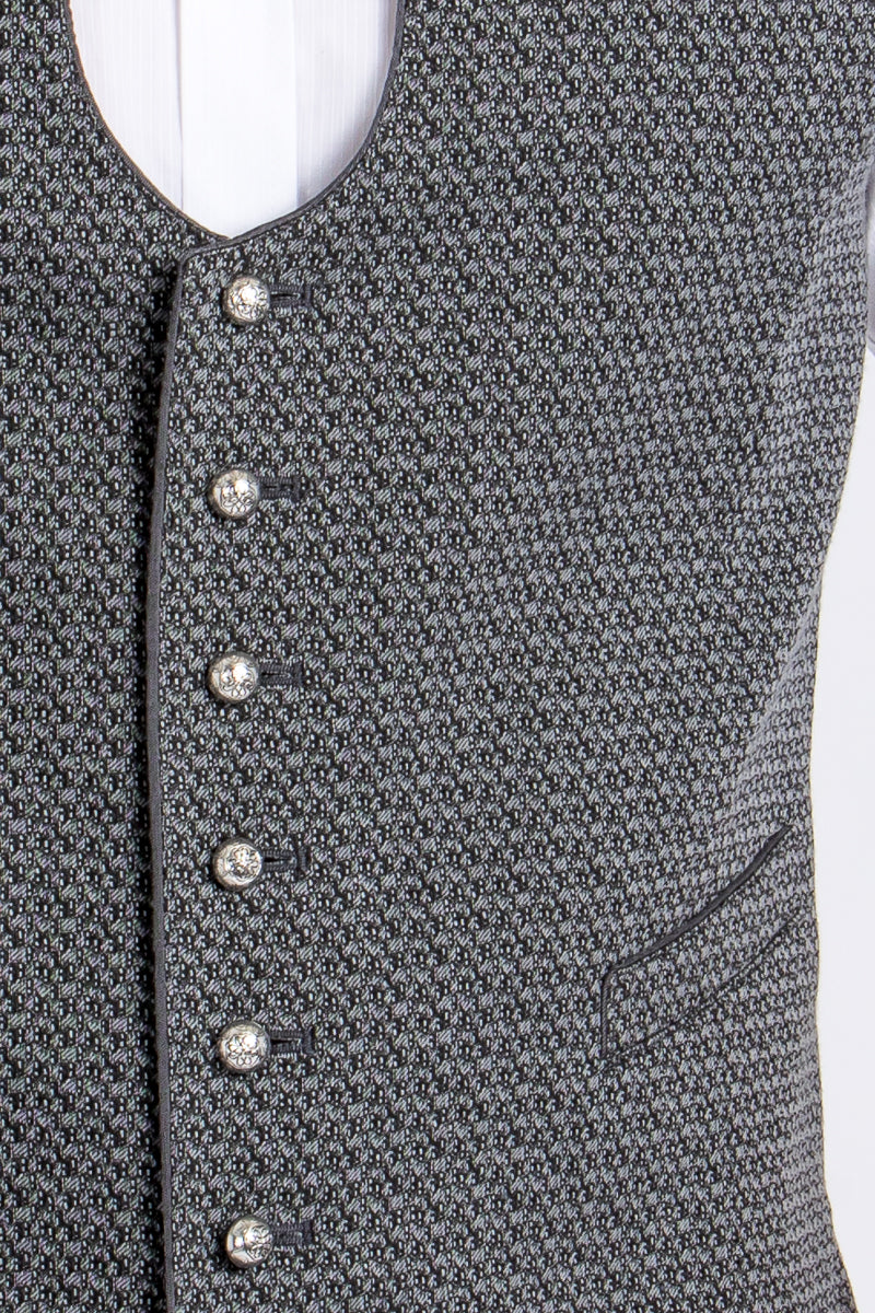 Heimatglück Trachtenweste Alex grau Knopfleiste | Heimatglück traditional vest Alex grey buttons detail
