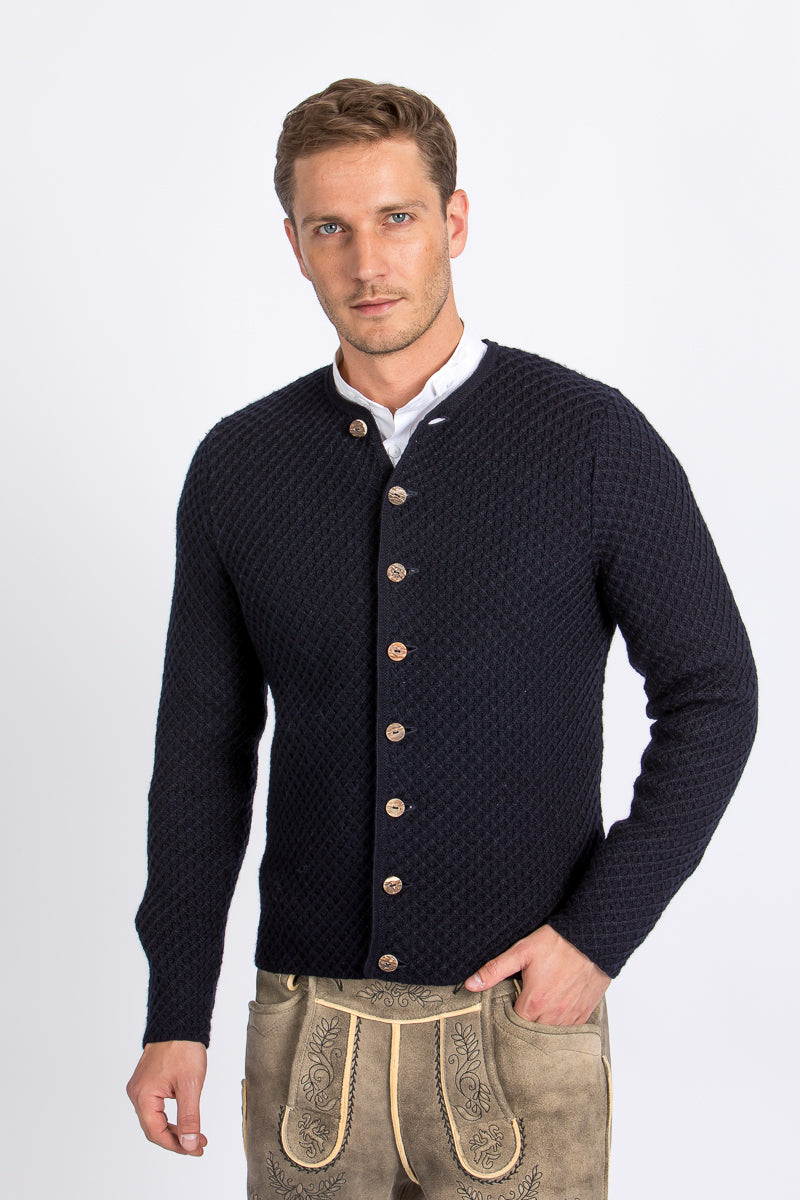 Gottseidank Strickjanker Xaver tintenblau Getragen | Gottseidank knitted janker Xaver ink blue worn