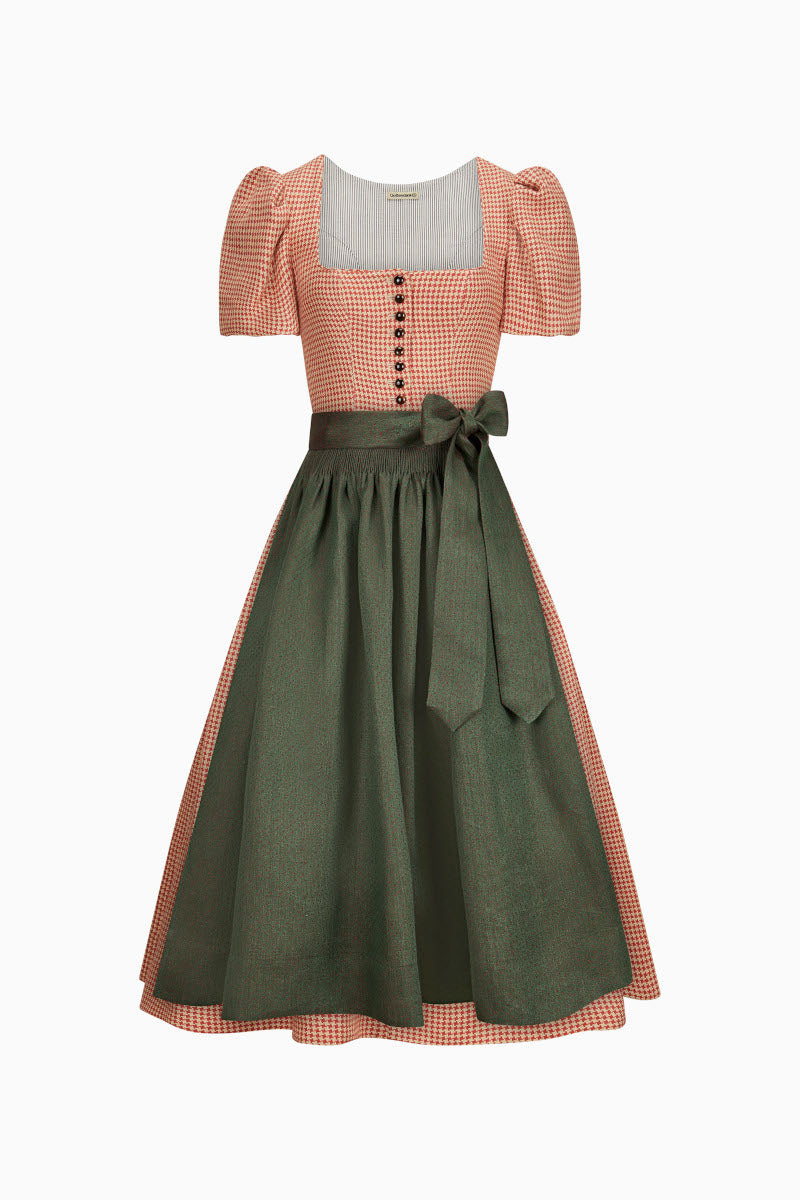 Gottseidank Ärmeldirndl Laura hagebutte oliv Puffärmel Vorderansicht | Gottseidank Laura sleeve dirndl rosehip olive puff sleeves front view