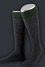 Lusana Trachtenstrümpfe L18994 Anthrazit Tanne Detail | Lusana traditional knee socks L18994 anthracite fir green detail