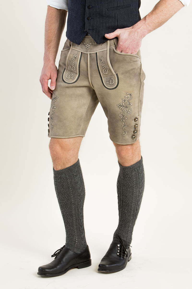 Ledergott Lederhose Ralf grau Vorderansicht | Ledergott Lederhose Ralf grey front view