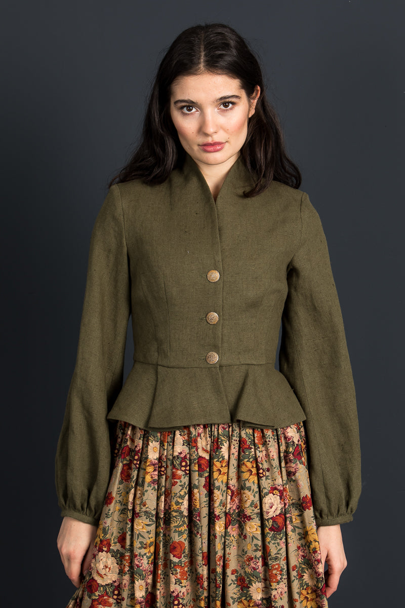 Lena Hoschek Leinenjanker Margot evergreen Detail | Lena Hoschek linen jacket Margot evergreen detail
