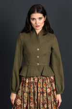 Lena Hoschek Leinenjanker Margot evergreen Detail | Lena Hoschek linen jacket Margot evergreen detail