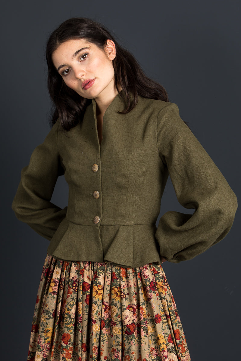 Lena Hoschek Leinenjanker Margot evergreen Vorderansicht | Lena Hoschek linen jacket Margot evergreen front view