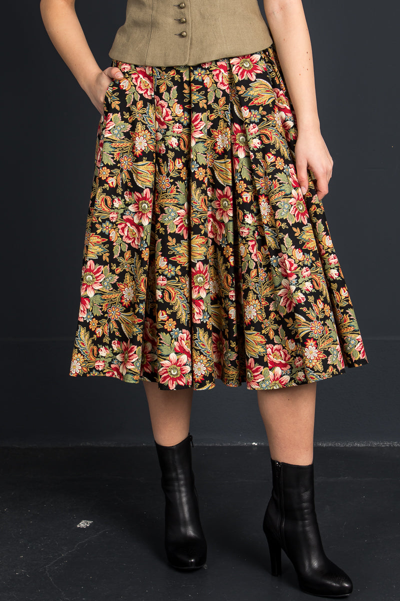 Lena Hoschek Trachtenrock Kelly schwarz Blumenmuster Vorderansicht | Lena Hoschek traditional skirt Kelly black floral front view