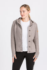 Liebling Kapuzenjanker Damen Katharina Marmor/Trüffel Vorderansicht | Liebling Women's Hooded Cardigan Katharina Marble/Truffle front view