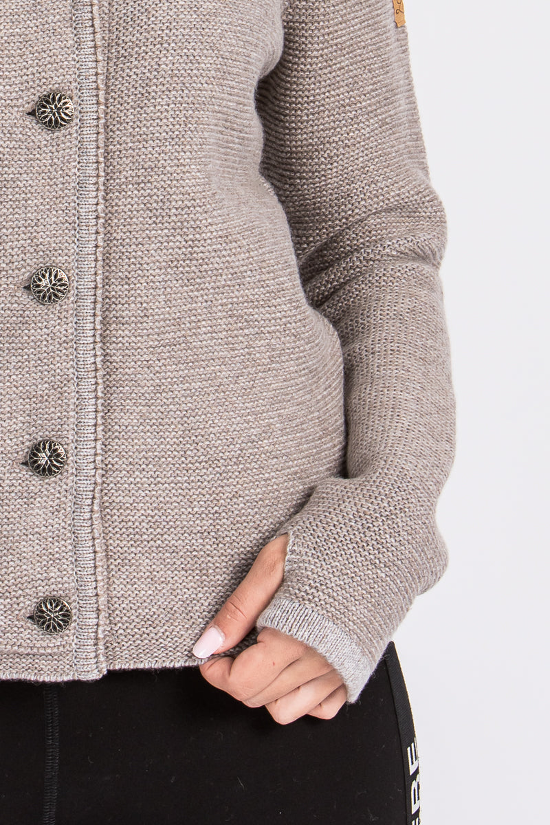 Liebling Kapuzenjanker Damen Katharina Marmor/Trüffel Rückansicht | Liebling Women's Hooded Cardigan Katharina Marble/Truffle back view