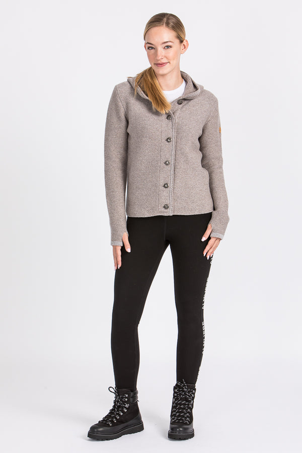 Liebling Kapuzenjanker Damen Katharina Marmor/Trüffel Rückansicht | Liebling Women's Hooded Cardigan Katharina Marble/Truffle back view
