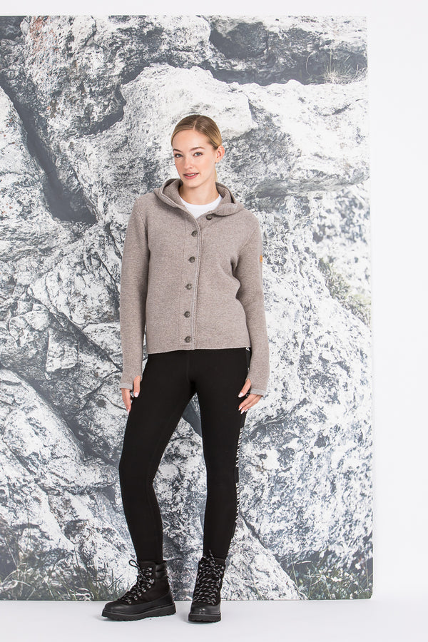 Liebling Kapuzenjanker Damen Katharina Marmor/Trüffel Vorderansicht | Liebling Women's Hooded Cardigan Katharina Marble/Truffle front view