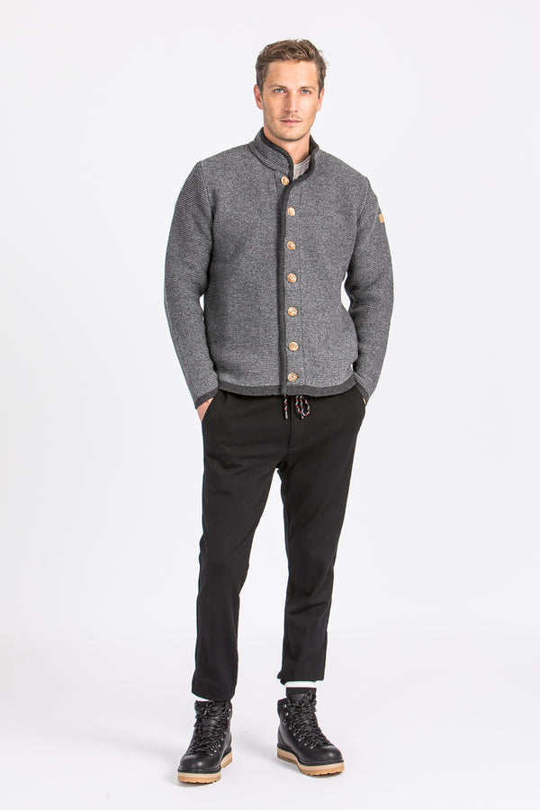 Liebling Strickjanker Thomas Stehkragen grau Vorderansicht | Liebling knitted janker Thomas stand-up collar grey front view