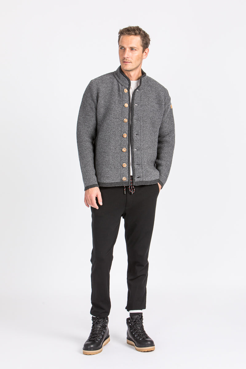 Liebling Strickjanker Thomas Stehkragen grau Rückansicht | Liebling knitted janker Thomas stand-up collar grey back view