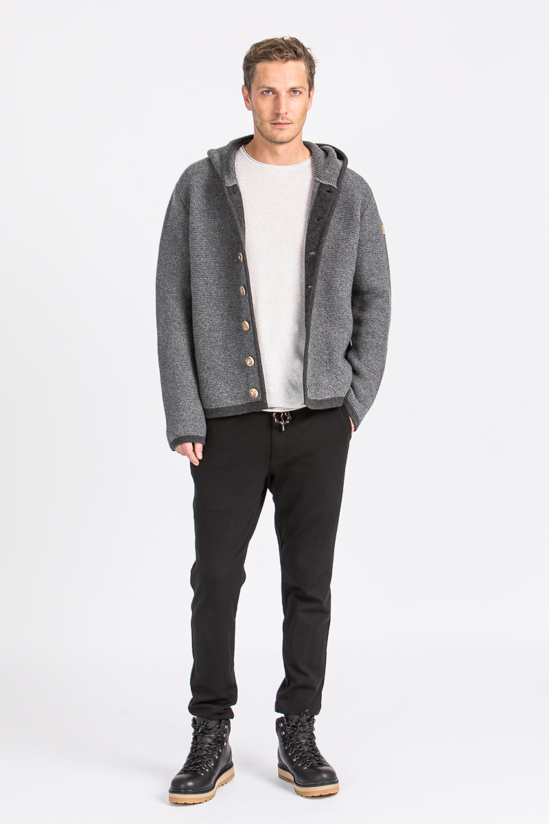 Liebling Kapuzenjanker Thomas grau meliert Rückansicht | Liebling hooded janker Thomas heather grey back view