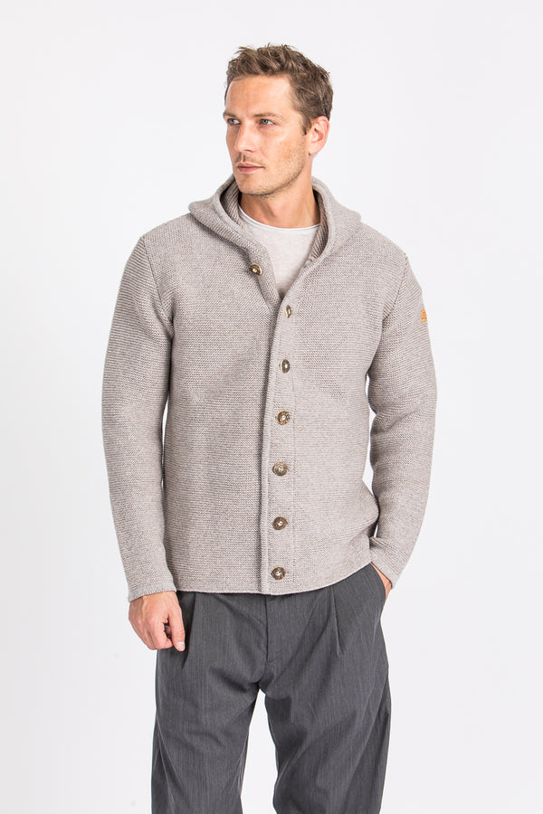 Liebling Kapuzenjanker Thomas Marmor/Trüffel Rückansicht | Liebling hooded knit jacket Thomas Marble/Truffle back view