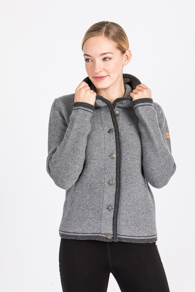 Liebling Kapuzenjanker Vera grau/anthrazit Detail | Liebling hooded knit jacket Vera grey/anthracite detail
