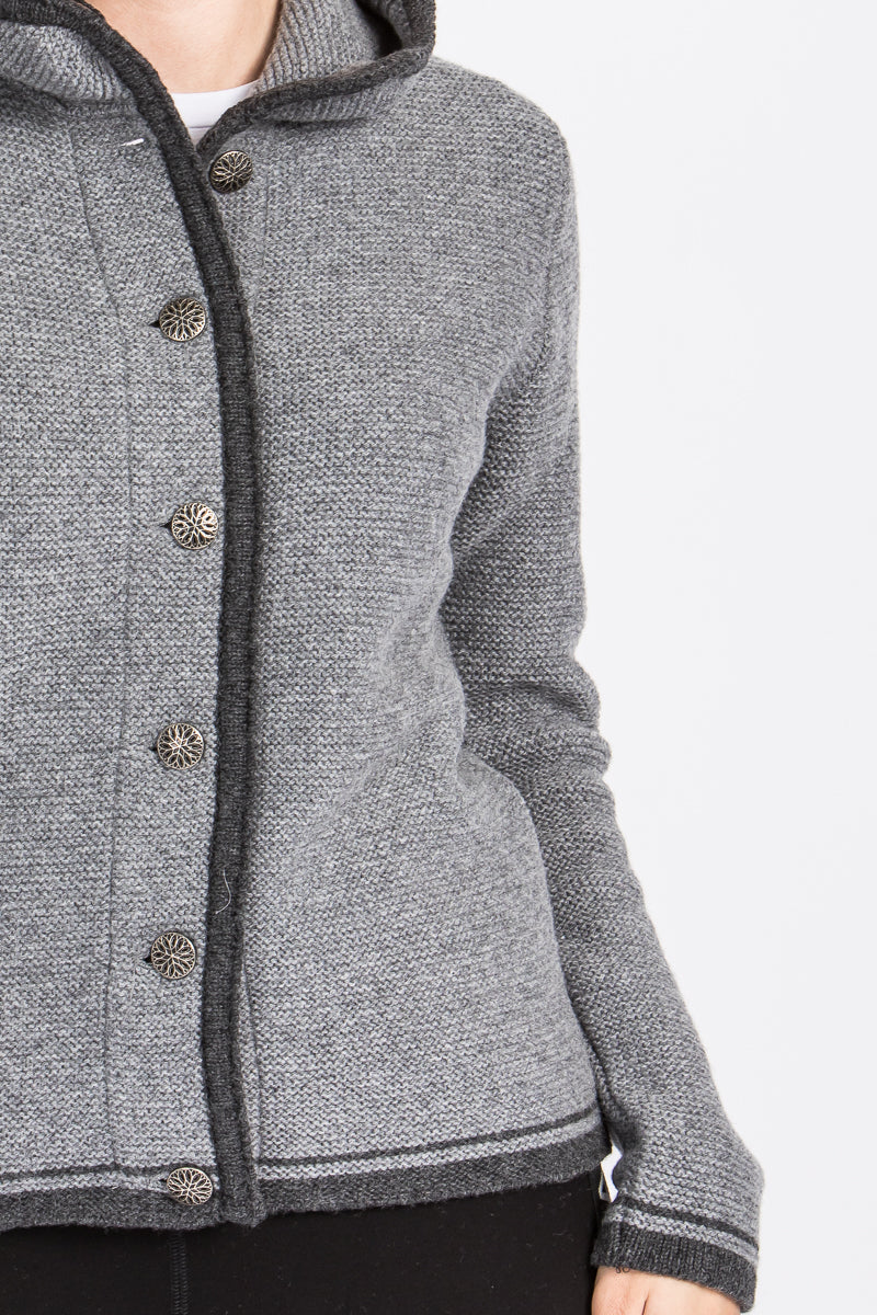 Liebling Kapuzenjanker Vera grau/anthrazit Detail | Liebling hooded knit jacket Vera grey/anthracite detail