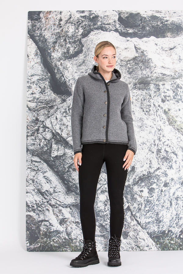 Liebling Kapuzenjanker Vera grau/anthrazit Vorderansicht | Liebling hooded knit jacket Vera grey/anthracite front view