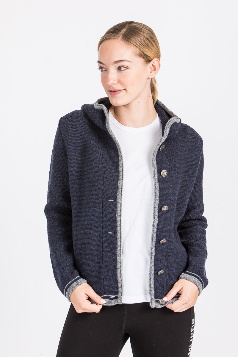 Liebling Kapuzenjanker Vera navy/grau Detail seitlich | Liebling Kapuzenjanker Vera navy/grey side detail