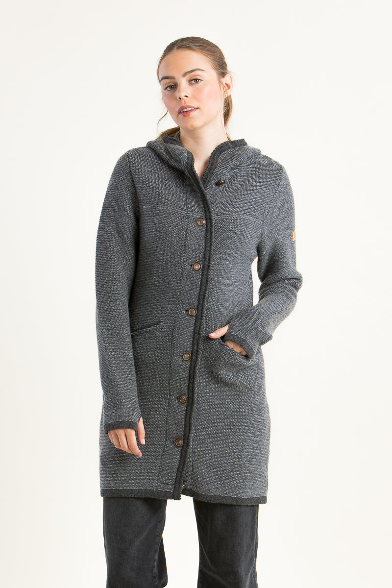 Liebling Kapuzenjanker Benedikta grau Getragen | Liebling hooded knit jacket Benedikta grey worn