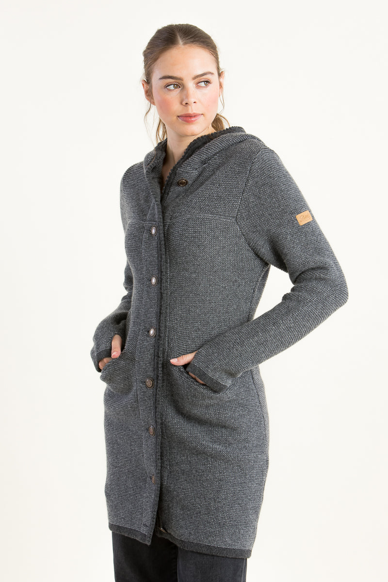 Liebling Kapuzenjanker Benedikta grau Detail | Liebling hooded knit jacket Benedikta grey detail