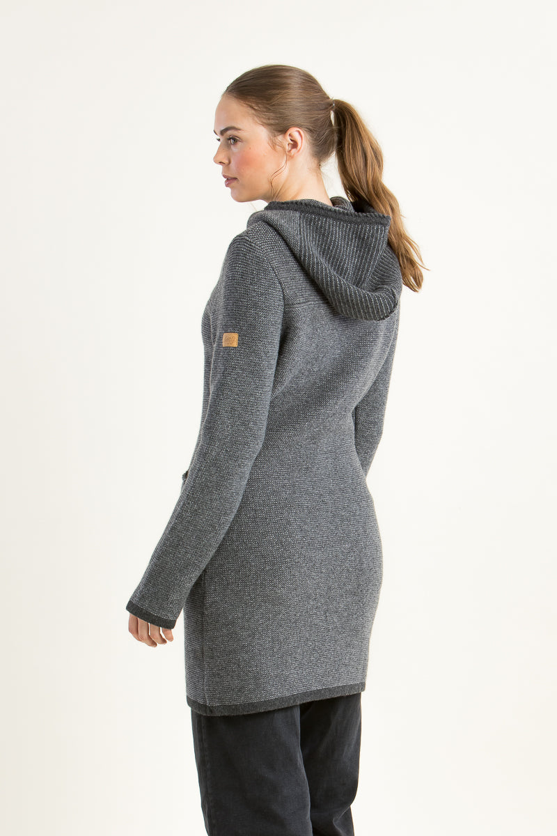 Liebling Kapuzenjanker Benedikta grau Rückansicht | Liebling hooded knit jacket Benedikta grey back view