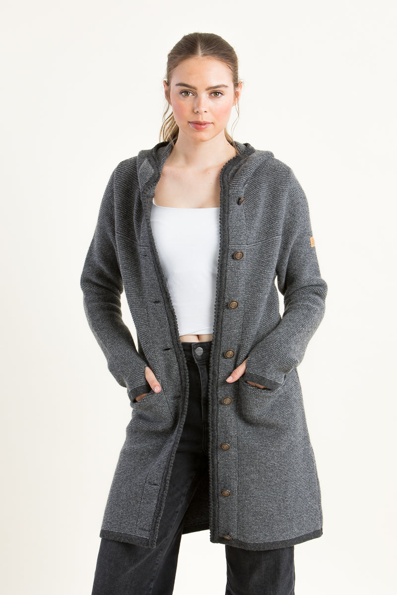 Liebling Kapuzenjanker Benedikta grau Detail | Liebling hooded knit jacket Benedikta grey detail