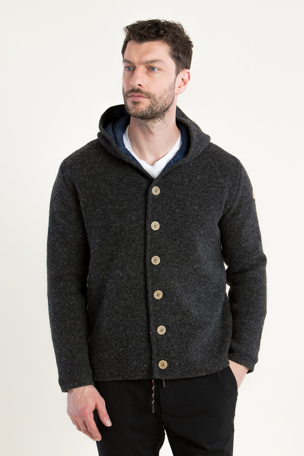 Liebling Kapuzenjanker Matze Anthrazit Vorderansicht | Liebling hooded knit jacket Matze Anthracite front view