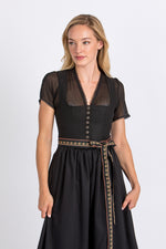 Madame Marie Dirndl Nymeria schwarz Detail Schürzenband | Madame Marie Dirndl Nymeria black apron band detail
