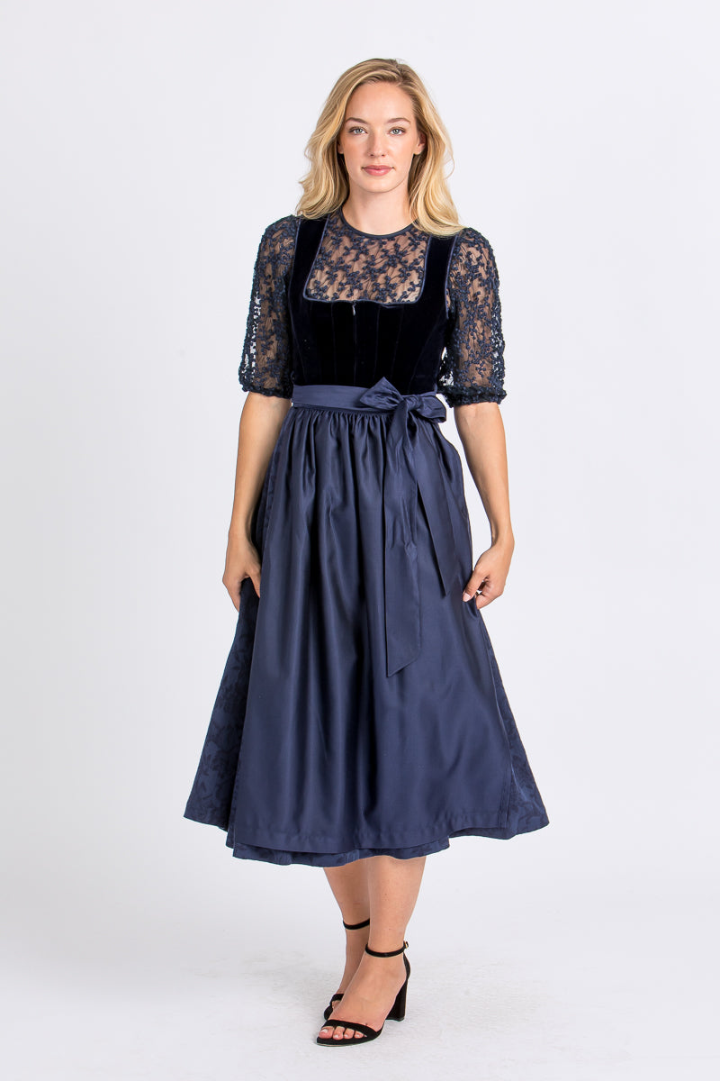 Madame Marie Samtdirndl Noctuna nachtblau Vorderansicht | Madame Marie Samtdirndl Noctuna night blue front view
