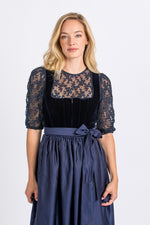 Madame Marie Samtdirndl Noctuna nachtblau Detail Mieder | Madame Marie Samtdirndl Noctuna night blue bodice detail