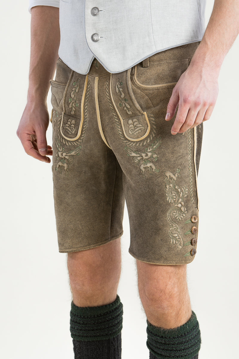 Meindl Hirschlederhose Gamskogel old grey Detail Stickerei | Meindl Hirschlederhose Gamskogel old grey embroidery detail