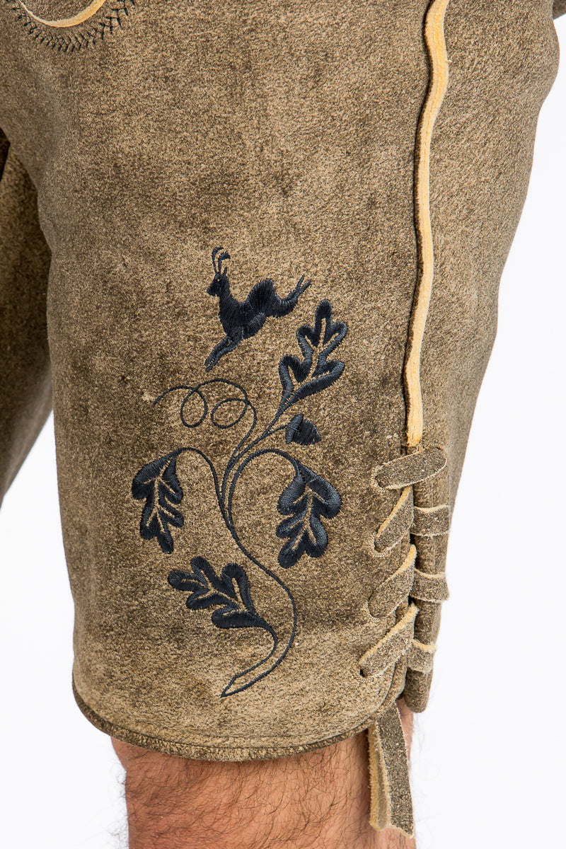 Meindl Hirschlederhose Teisenberg old grey Detail | Meindl deerskin lederhosen Teisenberg old grey detail