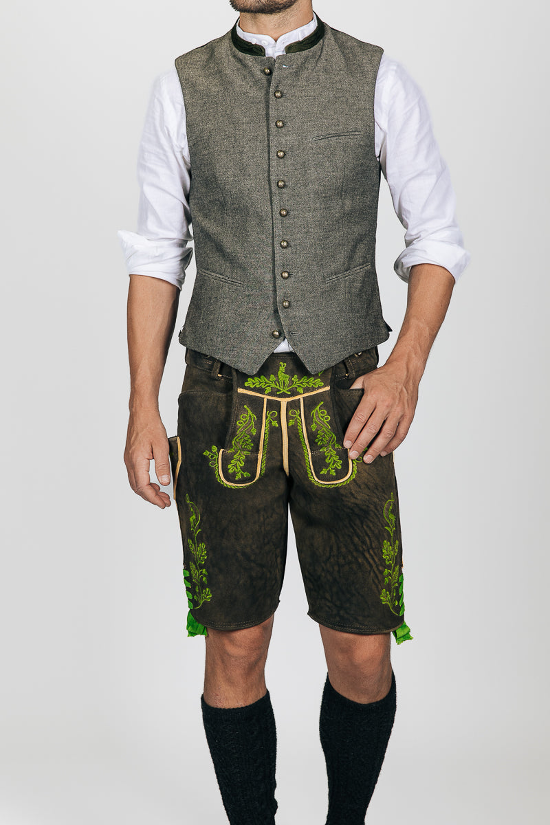 Ostarrichi Hirschlederhose Sepp rauchschwarz Rückansicht | Ostarrichi Lederhose Sepp smoke black back view