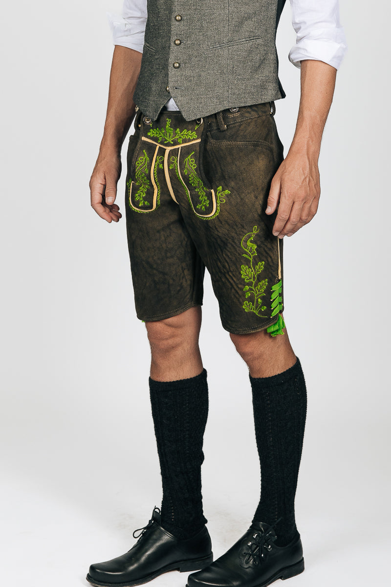 Ostarrichi Hirschlederhose Sepp rauchschwarz Getragen | Ostarrichi Lederhose Sepp smoke black worn