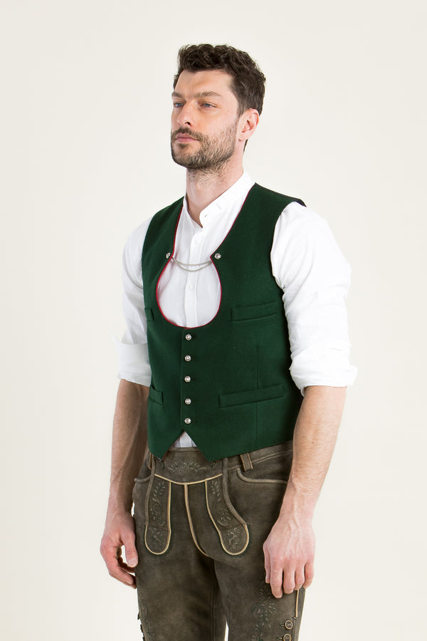 Gebrüder Orth Miesbacher Weste Moos Vorderansicht | Gebrueder Orth Miesbacher vest moss front view