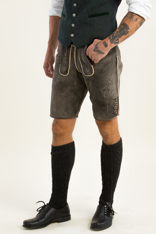 Ostarrichi Lederhose Donau old grey Vorderansicht | Ostarrichi Lederhosen Donau old grey front view