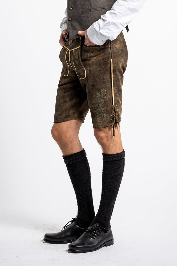 Kurze Ostarrichi Lederhose Franz braun/grün