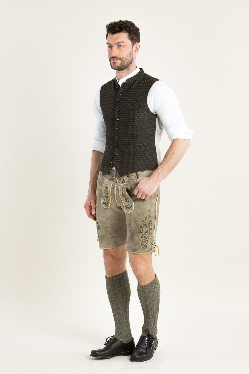 Ostarrichi Hirschlederhose Ludwig oliv Detail | Ostarrichi Stag Leather Lederhosen Ludwig Olive detail