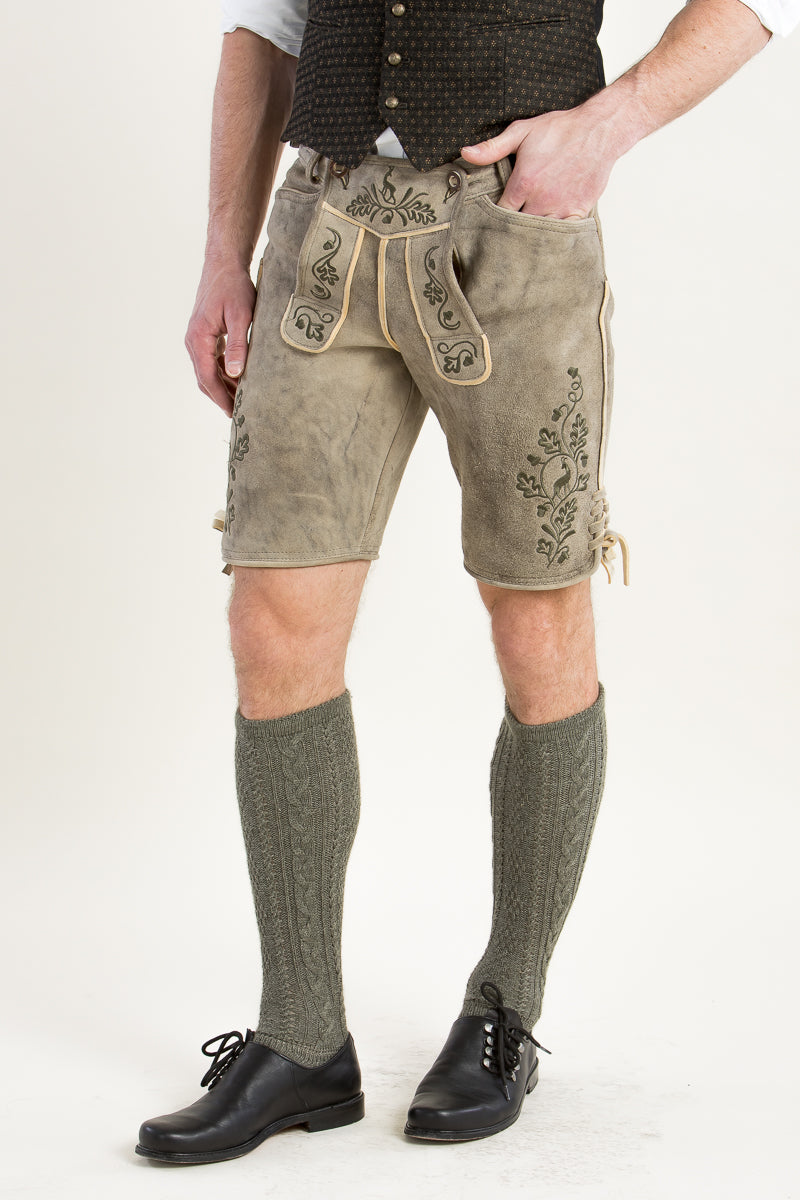 Ostarrichi Hirschlederhose Ludwig oliv Detail | Ostarrichi Stag Leather Lederhosen Ludwig Olive detail