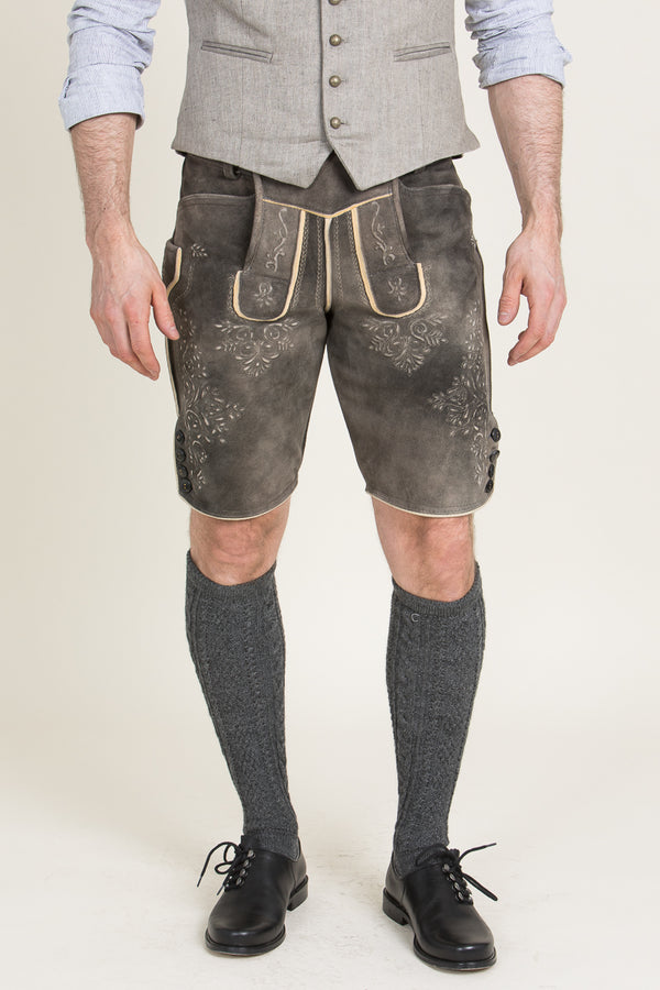 Ostarrichi Lederhose Kaiser old grey Vorderansicht | Ostarrichi Lederhose Kaiser old grey front view