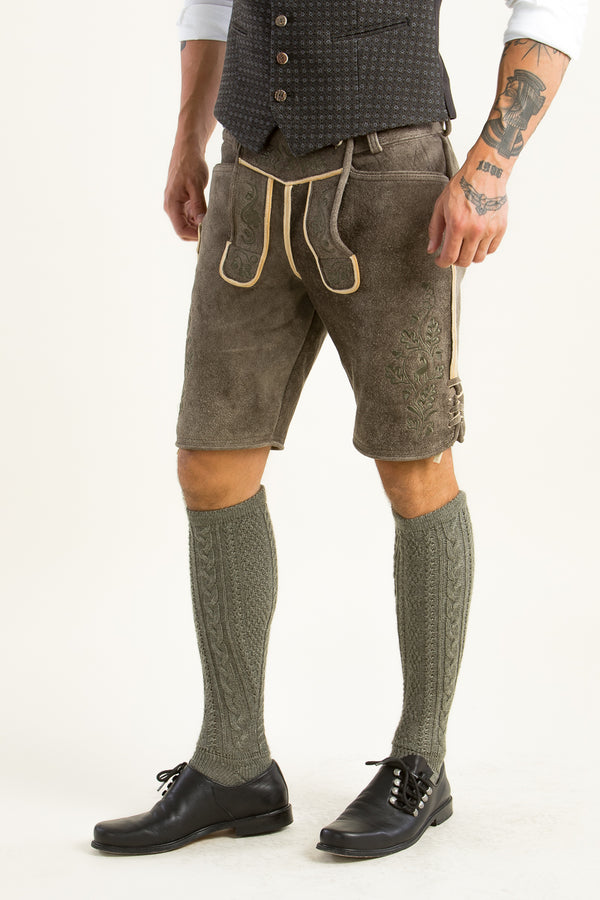 Ostarrichi Hirschlederhose Ludwig-2 oliv Vorderansicht | Ostarrichi Hirschlederhose Ludwig-2 olive front view