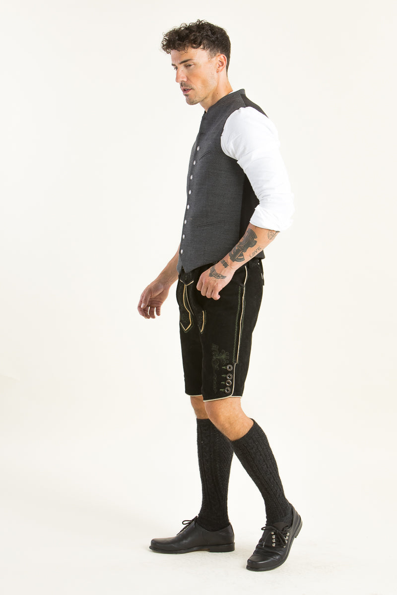 Ostarrichi Lederhose Pucking schwarz Detail | Ostarrichi Lederhose Pucking black detail