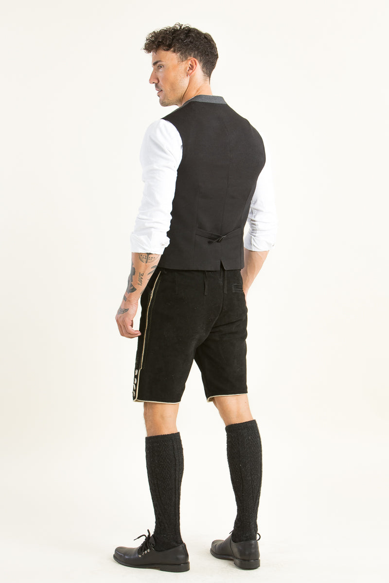 Ostarrichi Lederhose Pucking schwarz Stickerei Detail | Ostarrichi Lederhose Pucking black embroidery detail