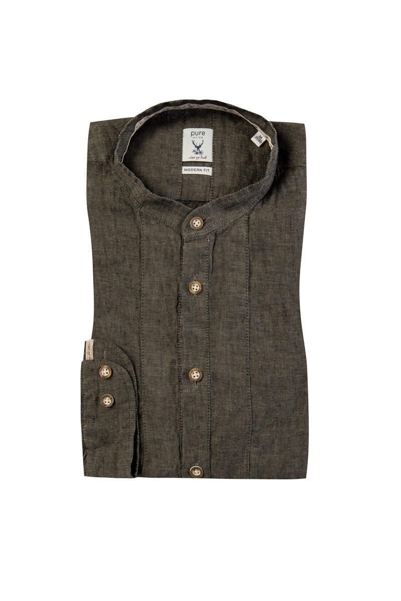 Pure Trachtenhemd Stehkragen tanne Vorderansicht | Pure Traditional Shirt Stand Collar Pine front view