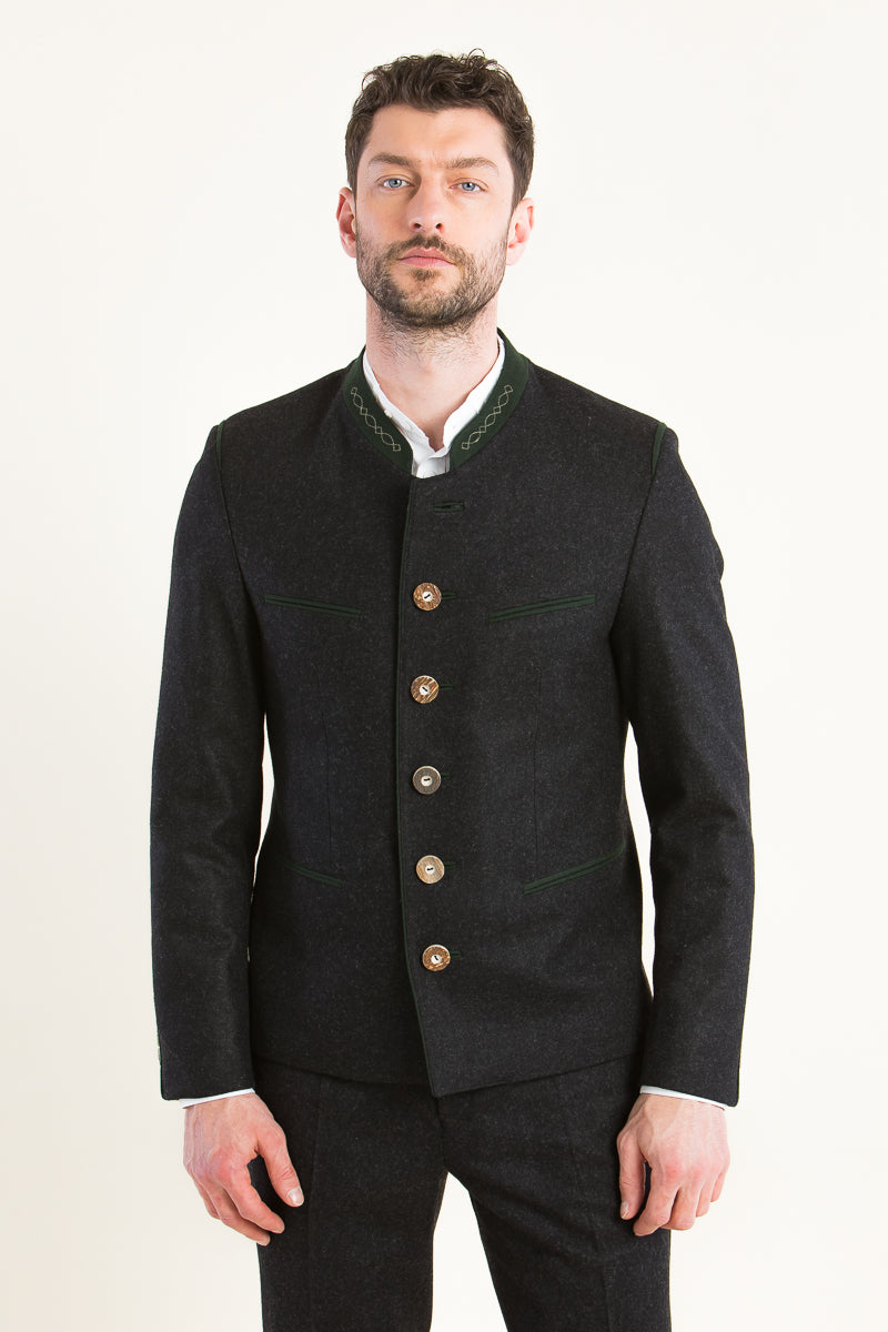 Gebrüder Orth Trachtenjanker Tegernseer anthrazit Detail Taschen | Gebrüder Orth traditional jacket Tegernseer anthracite pockets detail