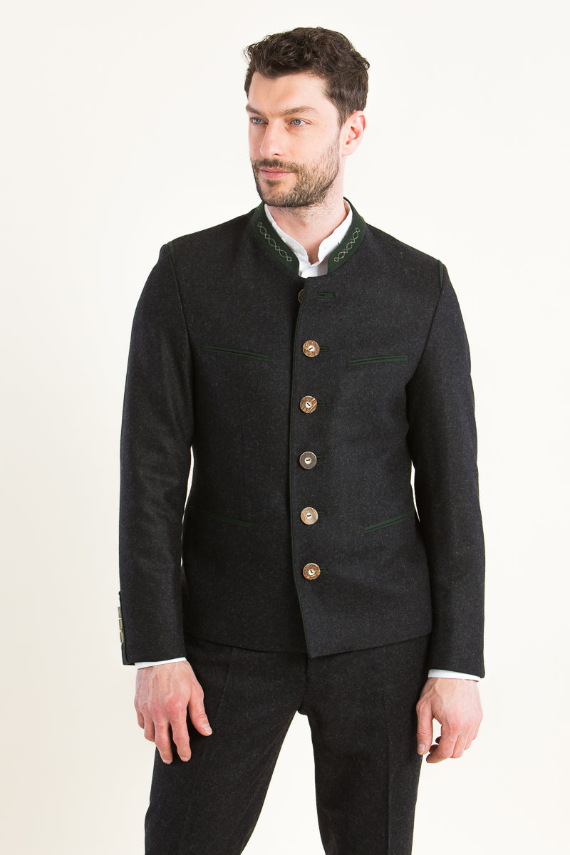 Gebrüder Orth Trachtenjanker Tegernseer anthrazit Vorderansicht | Gebrüder Orth traditional jacket Tegernseer anthracite front view