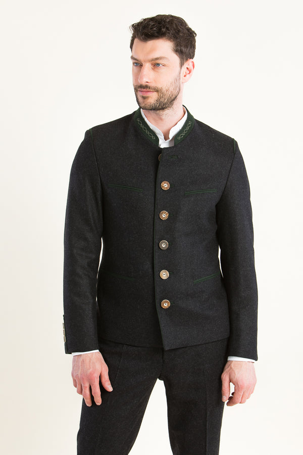 Gebrüder Orth Trachtenjanker Tegernseer anthrazit Vorderansicht | Gebrüder Orth traditional jacket Tegernseer anthracite front view