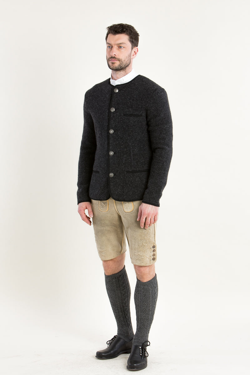 Stapf Walkjanker Brunhard Anthrazit Detail | Stapf Boiled Wool Jacket Brunhard anthracite detail