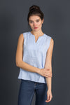 Wallmann Trachtenbluse Leinen hellblau Vorderansicht | Wallmann Linen Trachten Blouse light blue front view